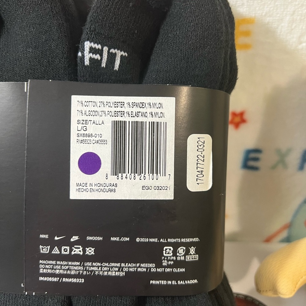 NIKE EVERYDAY PLUS COTTON CUSHIONED NO SHOW/ DRY-FIT TECHNOLOGY/ LARGE SIZE - Picture 3 of 8